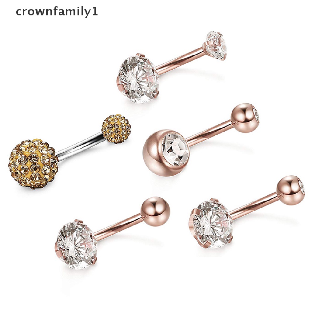 Set 5 Khuyên Rốn Thép Không Gỉ Đính Đá Pha Lê crownfamily1