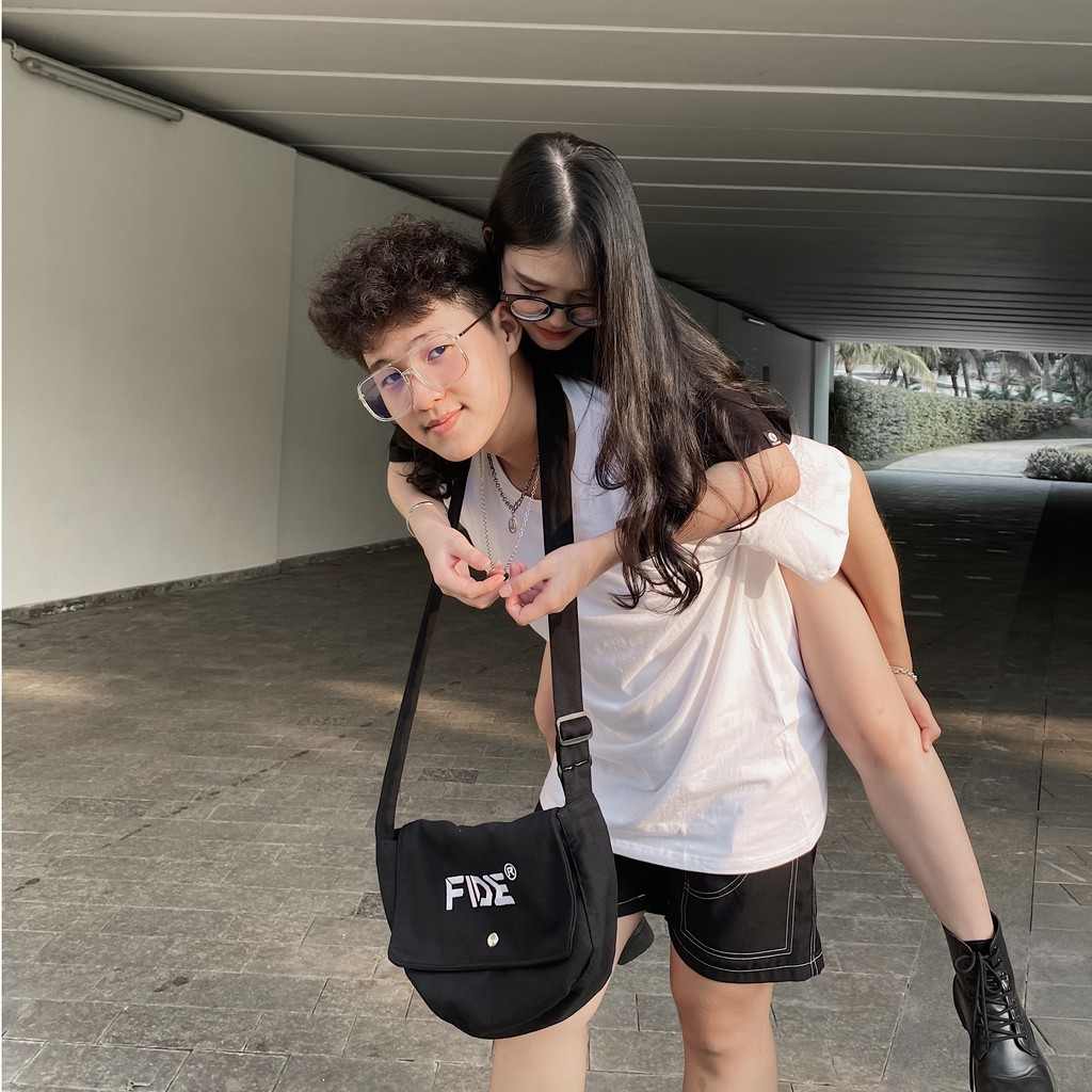 Túi tote vải đeo chéo canvas unisex cao cấp đựng vừa khổ a4 đi học đi chơi Hàn Quốc