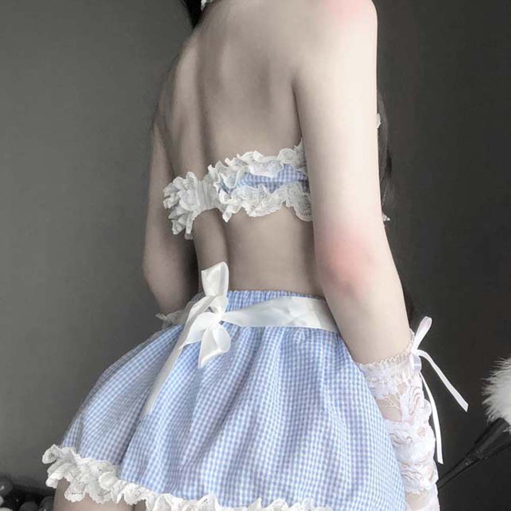 Bộ Đồ Lót Hóa Trang Cô Hầu Gái Phối Ren Màu Trắng/Xanh Dương Gợi Cảm Thời Trang Cho Nữ