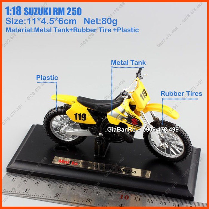 Xe Mô Hình Moto Địa Hình Suzuki RM 250 - Tỉ Lệ 1:18 - Maisto - 8868