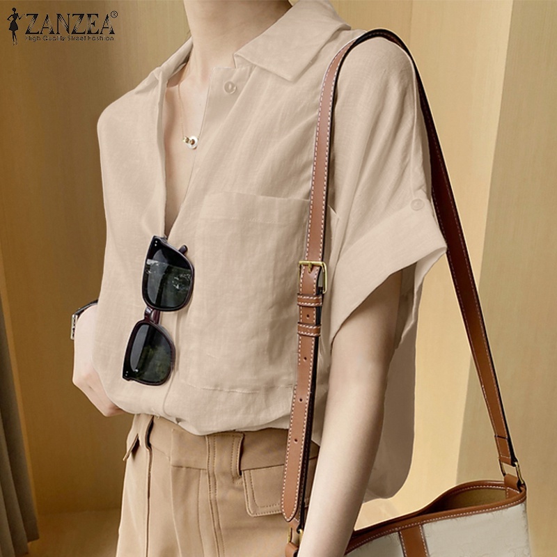 Áo sơ mi ZANZEA tay lửng màu trơn thời trang nữ tính