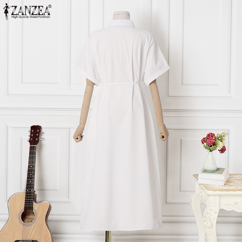 Đầm sơ mi nữ ZANZEA tay ngắn phong cách Hàn Quốc cá tính
