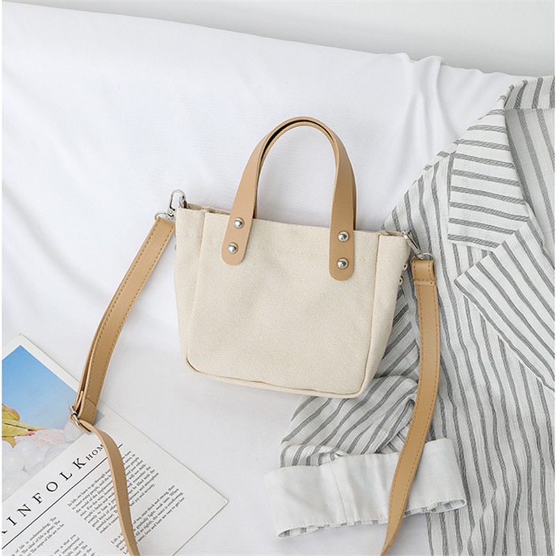Túi Đeo Vai Bằng Vải Canvas Mềm Thiết Kế Dễ Thương Dành Cho Nữ Sinh