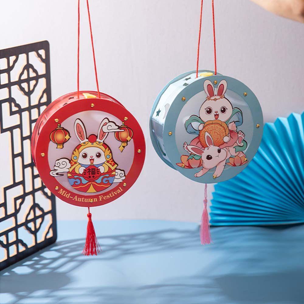 Lồng Đèn Giấy Hình Tròn In Họa Tiết Thỏ Hoạt Hình Phong Cách Trung Hoa Cổ Điển Độc Đáo Trang Trí Tiệc Tùng Cho Bé