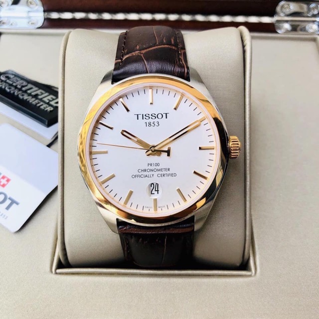 Đồng hồ nam Tissot 1853 T1014512603100 39mm, máy pin Thuỵ Sĩ, kính Sapphire, viền vàng dây da sang trọng và thanh lịch