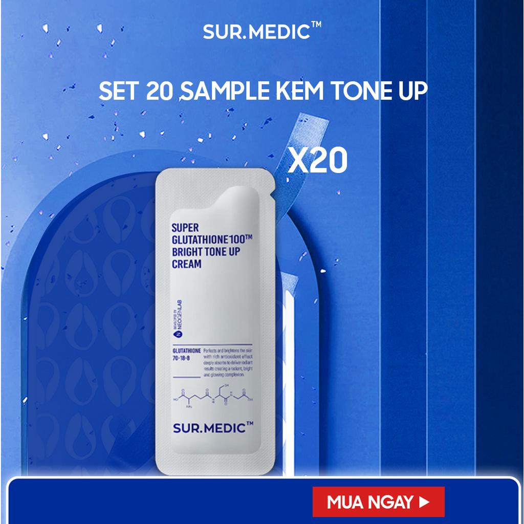 Combo 20 Sample Kem Dưỡng Nâng Tông Trắng Da SURMEDIC Super Glutathione 100 Bright Tone Up Cream 1ml