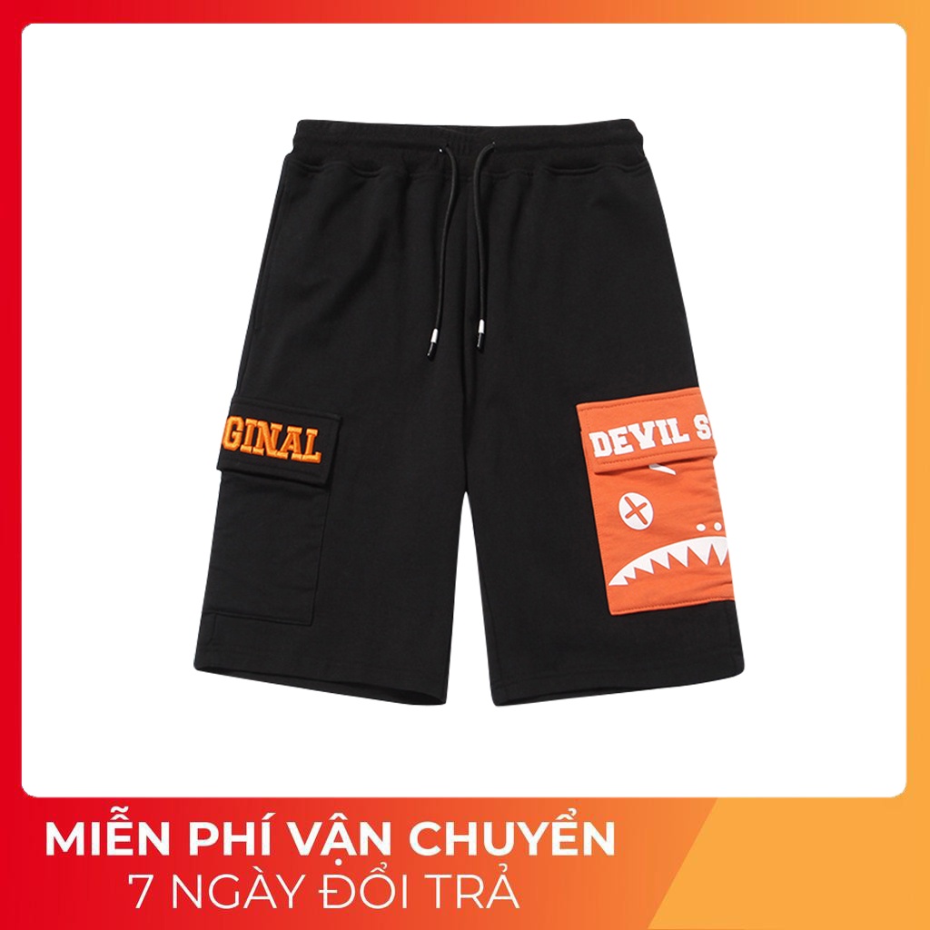 Quần Short Đùi Nam Hiphop Túi Hộp Cam Nổi Bật In Chữ EVIL Phong Cách Sành Điệu Cá Tính Zenkocs3 SHORTS NAM 042