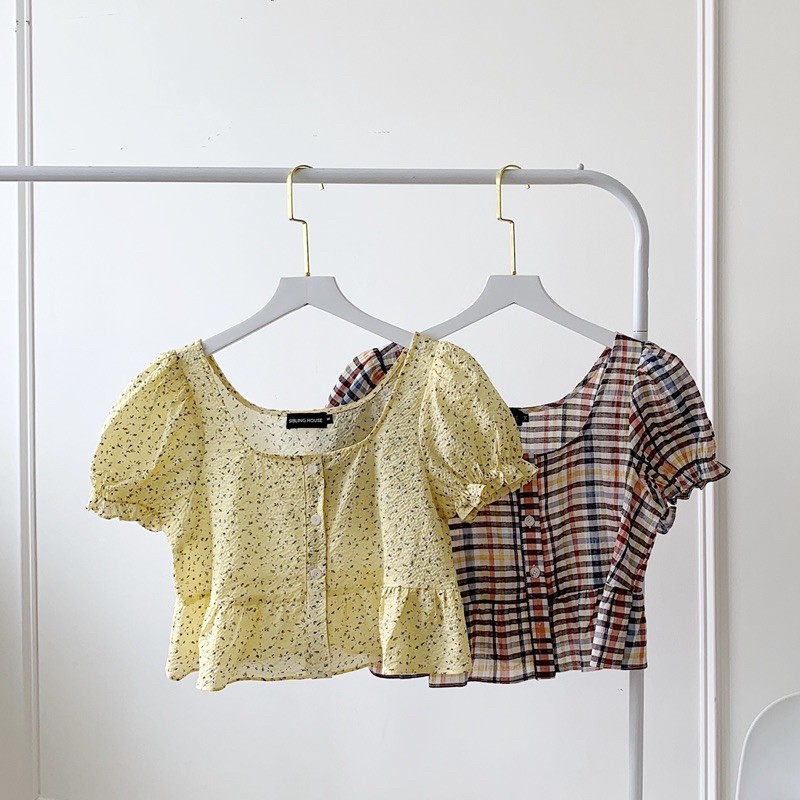 Sibling House - Áo croptop cổ vuông tay phồng Alina