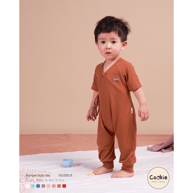 Body Cookie/Romper Cộc Tay Cookie Buộc Dây Chất Cotton Tăm Mềm Mại Xinh Xắn