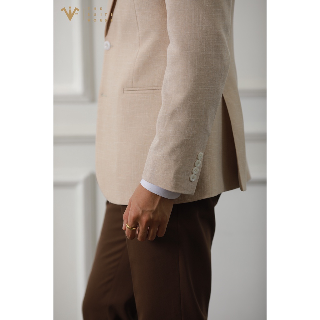 Bộ vest nam cam nhạt phối nâu đậm, 2 khuy 3 túi, suits sartorial chất linen The Suits House