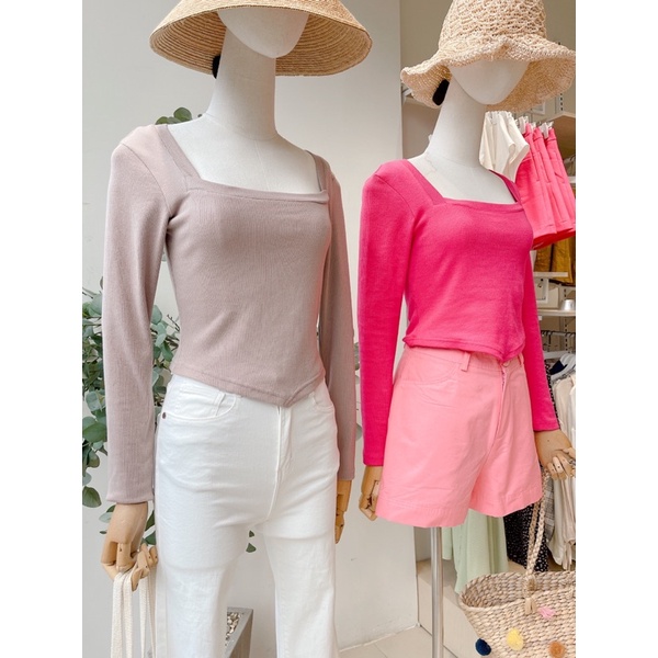 Áo thun nữ vải gân cổ vuông vạt nhọn cá tính MIEU - JA17