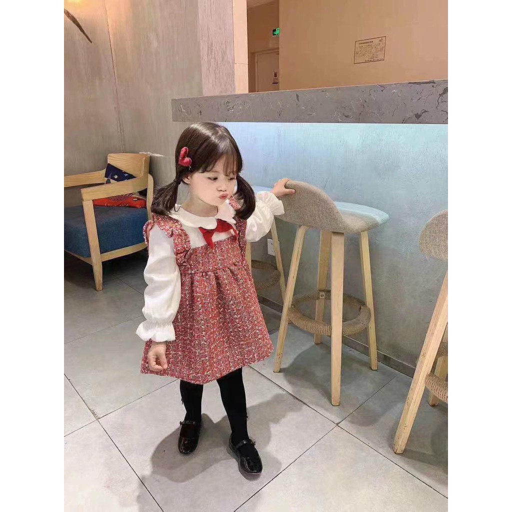 váy dạ lót lông cổ bẻ nhung bé gái