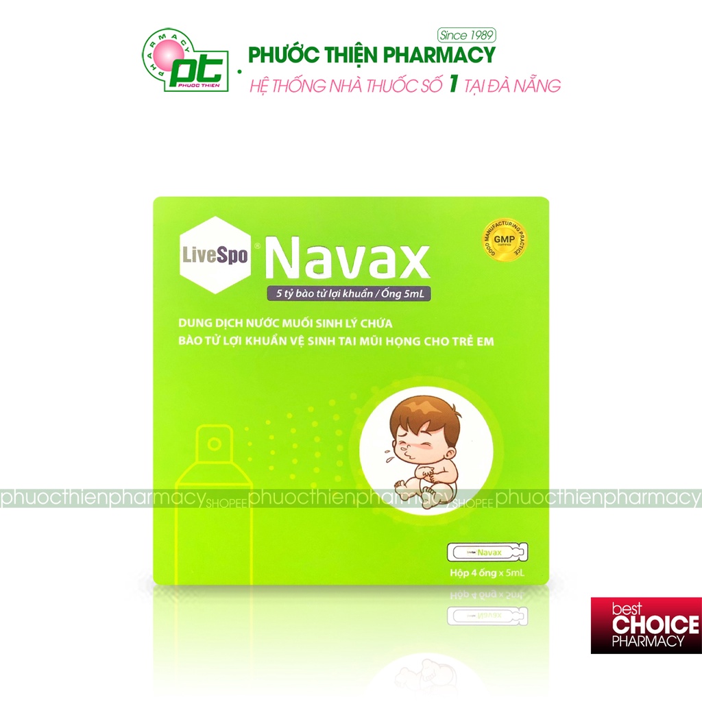 LiveSpo Navax Nước Muối Sinh Lý Chứa Bào Tử Lợi Khuẩn 4 Ống - Vệ Sinh Tai Mũi Họng Cho Bé