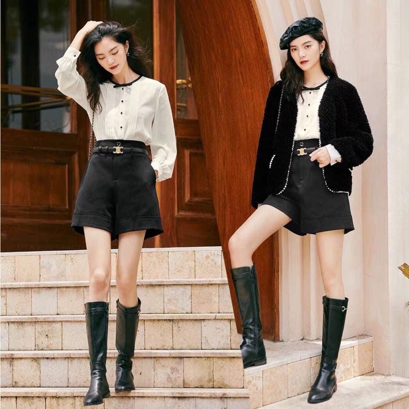 Áo sơ mi trắng viền nơ đen Eifini