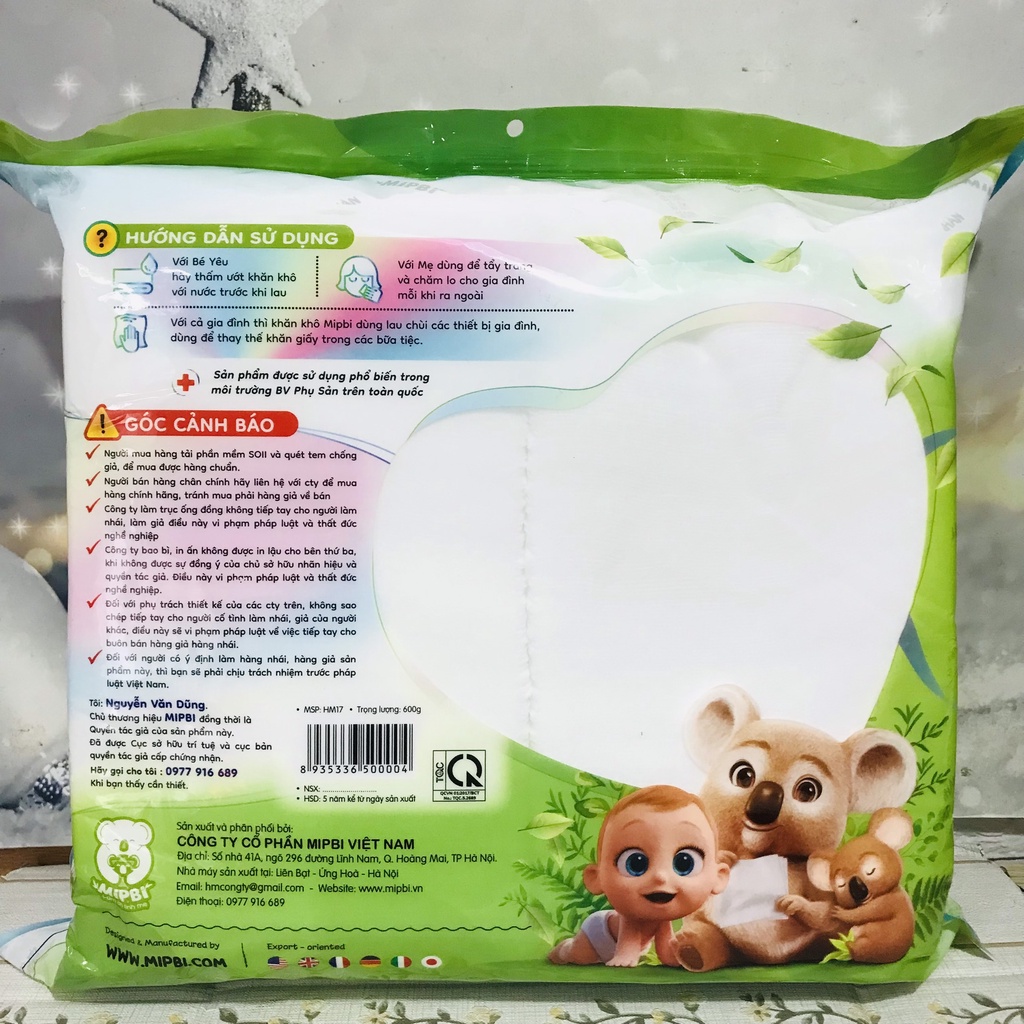 HÀNG CHÍNH HÃNG Khăn khô đa năng Mipbi 600gram,900gr an toàn cho bé MỀM MIN NHƯ LÀN DA EM BÉ