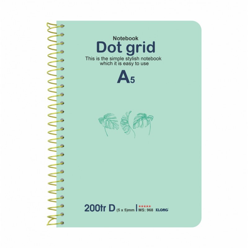 Sổ KLong A5 200 trang giấy Dot Grid chấm tròn lò xo đơn bìa cứng, vở KLong MS 968