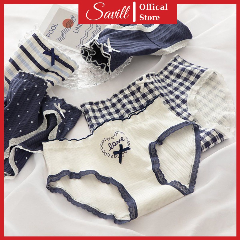 Quần lót nữ viền ren xinh xắn, Quần lót cotton co dãn đáng yêu SAVILL L396