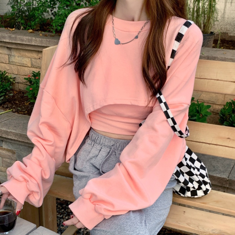 SUXI Set áo sweater cổ tròn và áo hai dây phong cách Hàn Quốc thời trang cho nữ