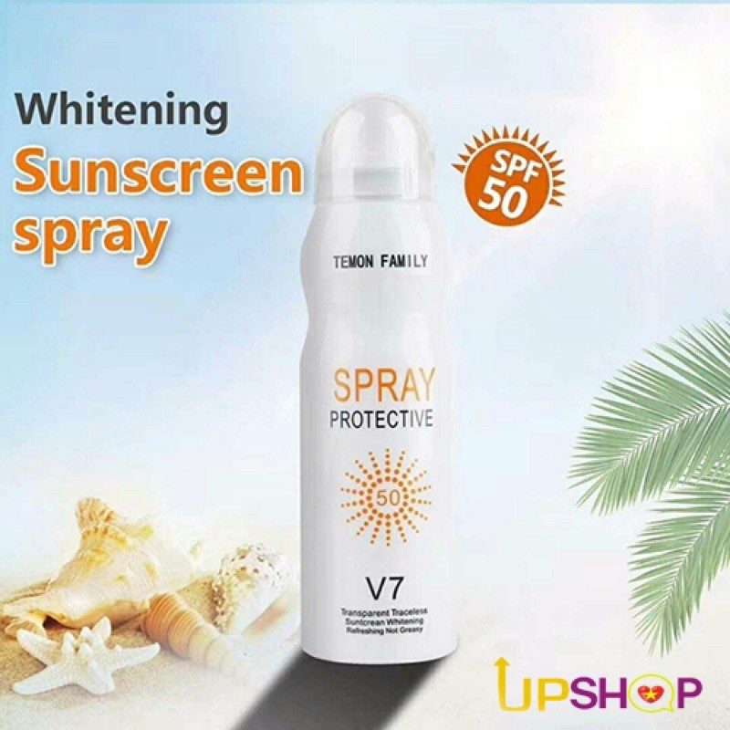 🔰 [GIÁ TỐT] 🔰KEM CHỐNG NẮNG V7 SUN SCREEN SPF50 200ml, TRẮNG DA, NÂNG TONE, CHỐNG NƯỚC, DẠNG XỊT DÙNG CẢ BODY VÀ MẶT