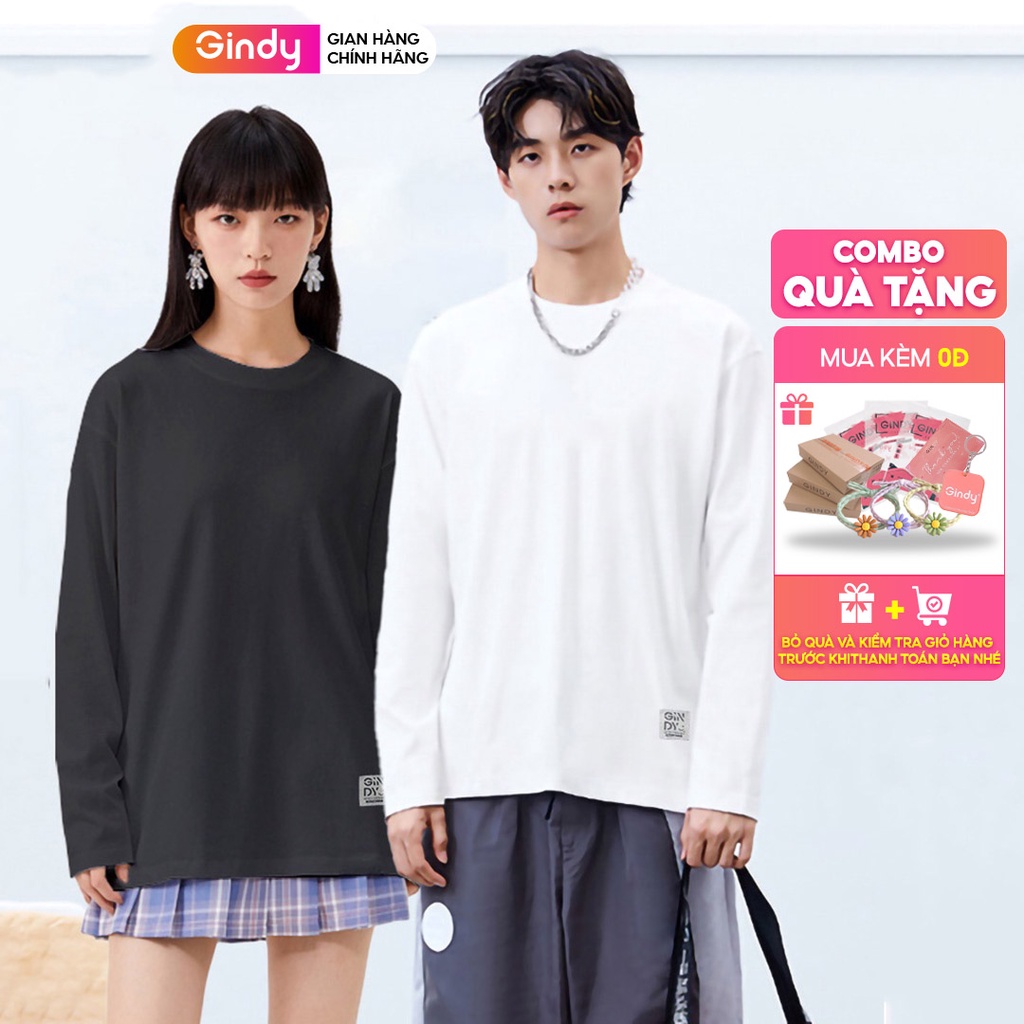 Áo thun dài tay nam nữ GINDY trơn basic cổ tròn form rộng thời trang thu đông chất vải cotton A9102