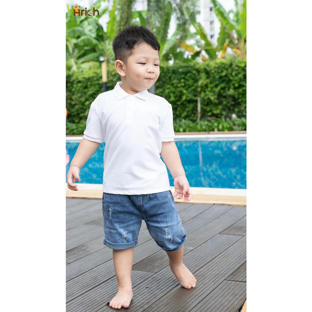 Áo polo trẻ em Arich vải cotton spandenx cao cấp, áo phông dệt mắt chim thoáng khí, siêu thấm hút và chống nhăn tự nhiên