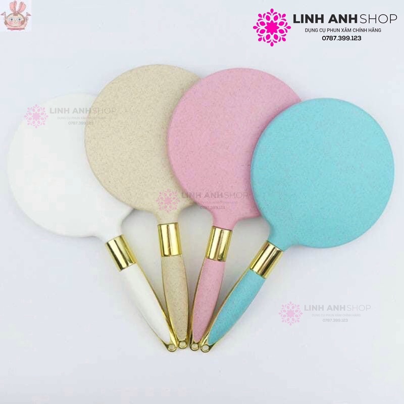 Gương Cầm Tay Hàn Quốc Gương Vintage Dáng Tròn Mini Makeup Phun Xăm
