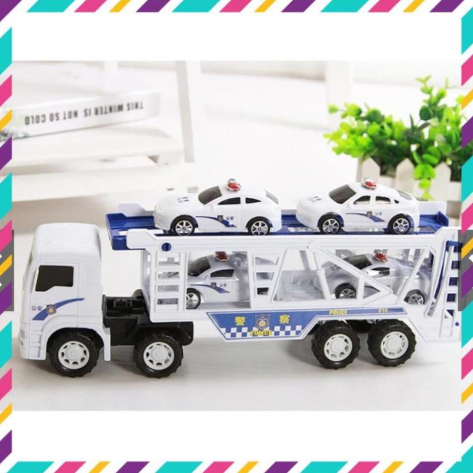 Đồ Chơi Xe Tải 2 Tầng Chở ô tô Cảnh Sát - xe cảnh sát - xe 2 tầng