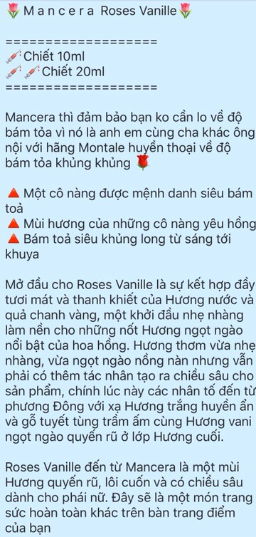 | MINMIN | Nước hoa mẫu thử Nữ Mancera Roses Vanille | BigBuy360 - bigbuy360.vn