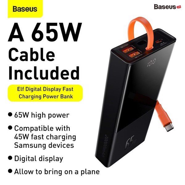 Pin sạc dự phòng 65W 20.000mAh Baseus Elf Digital Display Fast Charging Power Bank