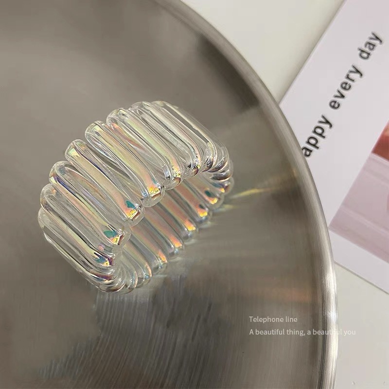 Dây Cột Tóc Bản Rộng Màu Laser Trắng Sáng Bóng Thanh Lịch Cho Nữ