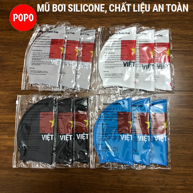 Mũ bơi người lớn silicone CA40 chính hãng POPO in Cờ Việt Nam nón bơi người lớn (nam, nữ) ngăn nước dùng thi đấu tập bơi