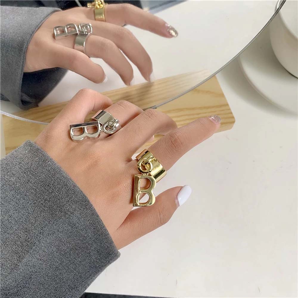 Nhẫn thiết kế hình chữ B phong cách Pháp hợp thời trang cho nam nữ
