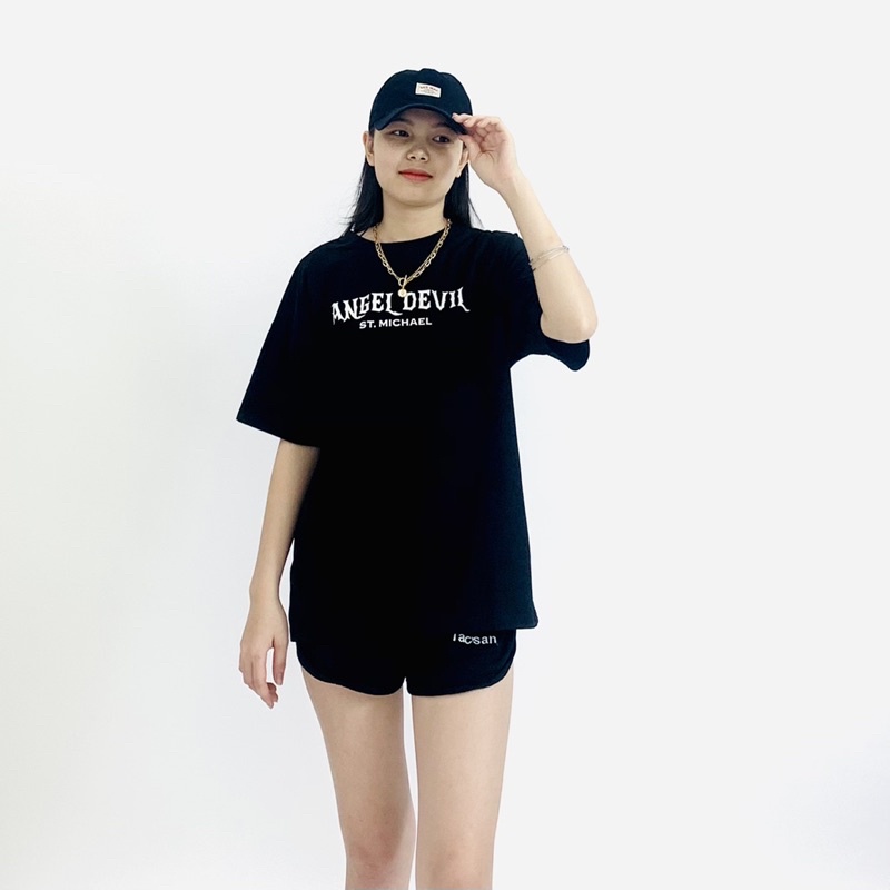 Áo thun tay lỡ KAWSTEE phông Unisex nam nữ form rộng oversize in hình ANGEL DEVIL 2