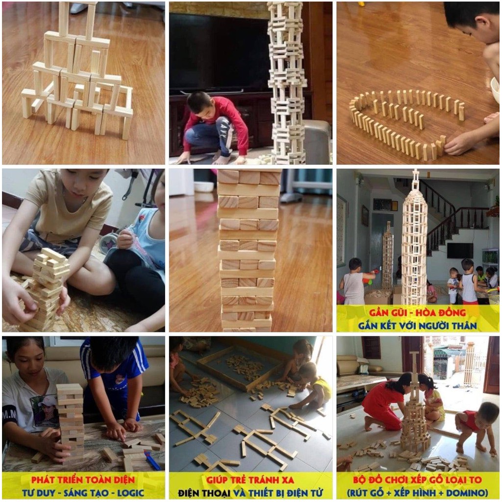 Combo 100 Thanh Gỗ Domino Màu Mộc