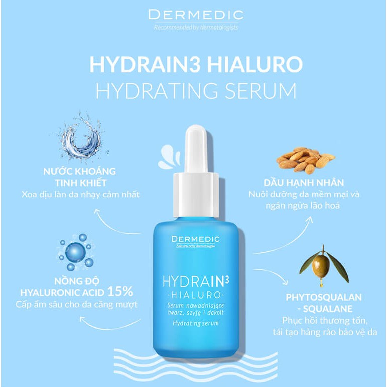 SẢN PHẨM SERUM CẤP ẨM DERMEDIC DÀNH CHO DA KHÔ BỊ MẤT NƯỚC 30ML
