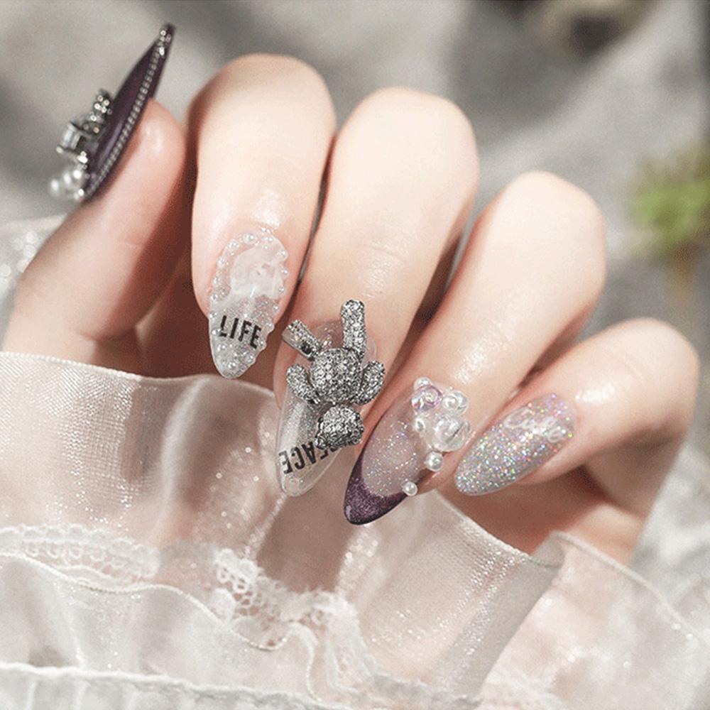 Hương Thơm Móng Tay 3D|Hoa Hồng Tự Làm|Charms Sáng Bóng Sang Trọng|Trang Sức Móng Tay Hình Gấu