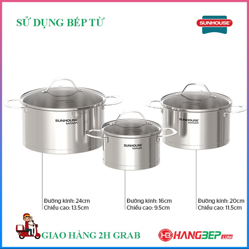 Bộ 3 nồi inox 5 đáy Sunhouse MAMA SHG502 - Sử dụng bếp từ