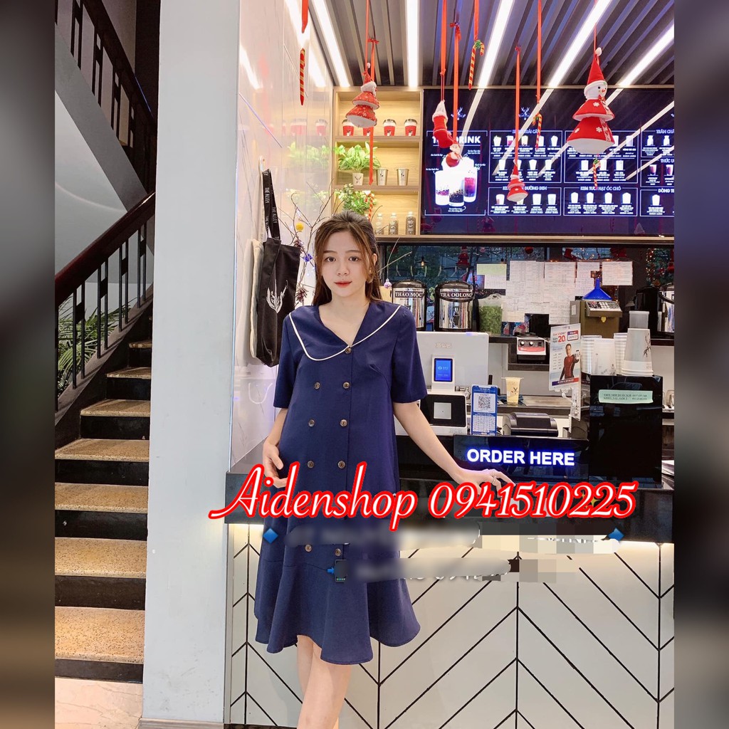 Váy bầu đẹp Công sở Aidenshop đầm bầu thiết kế mùa hè chất thái chéo mịn mát