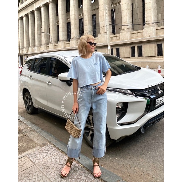 Áo croptop cổ tròn dáng suông nhiều màu MIEU - JM03