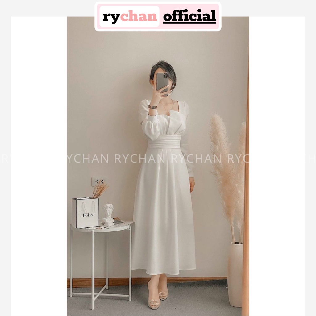 Đầm Xòe Midi Dài Tay Đắp Cổ Chiết Eo 2 Màu Sang Chảnh  - DX0065