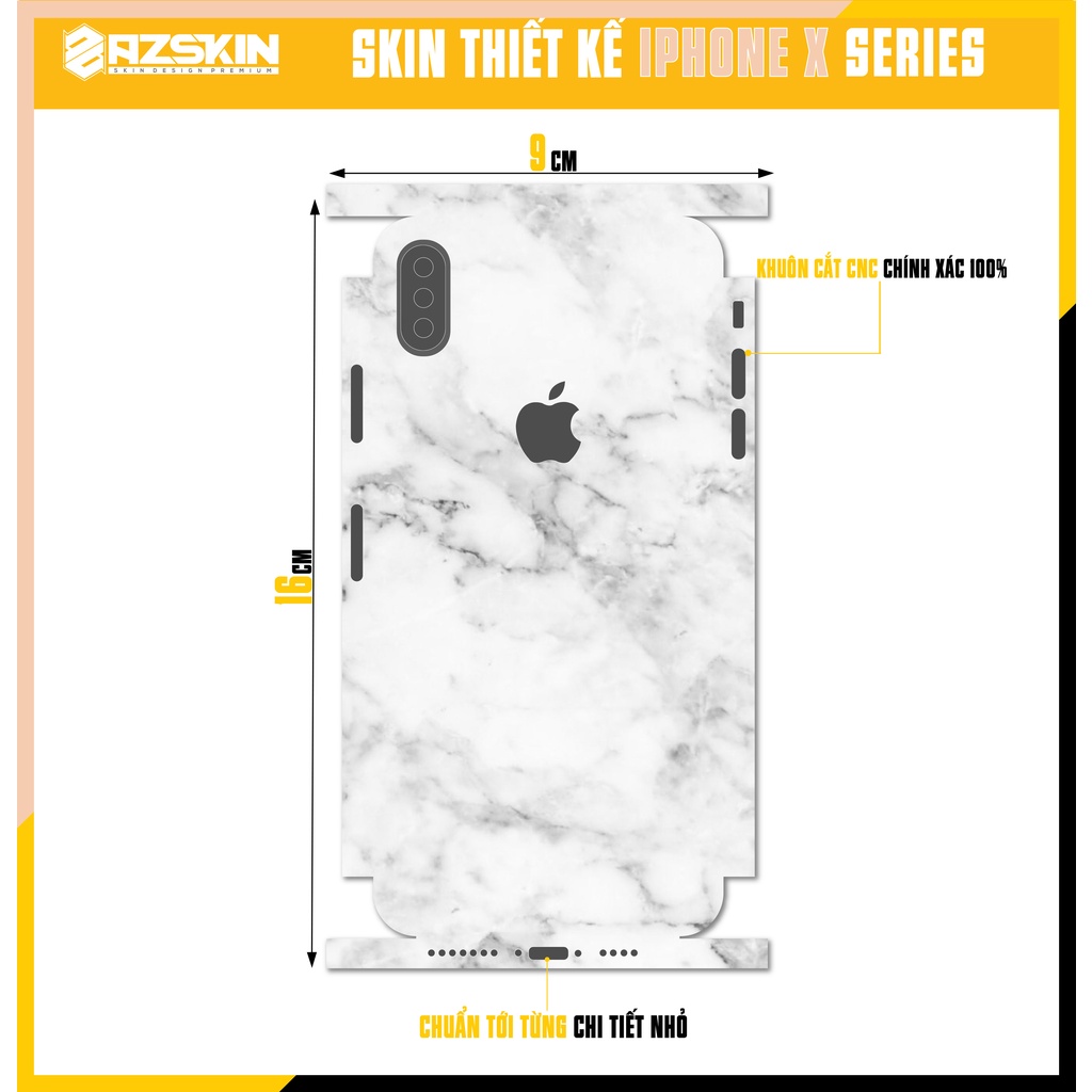 Miếng Dán Skin IPhone X/XS/XR/XS Max Họa Tiết Vân Đá Trắng |SK_IPHT18| Film Chính Hãng, Cắt CNC, Dán Kín Lưng Viền Máy