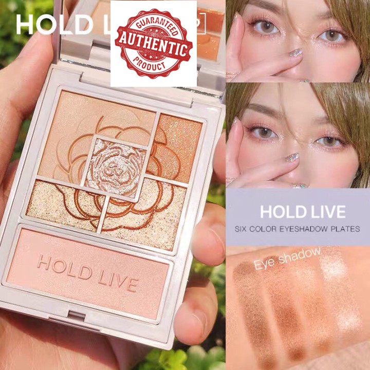 Bảng phấn mắt 6 màu HOLD LIVE kèm phấn má highlight Favorite Silk Satin Eyeshadow tông cam đào hồng đất HL399 HLIV68