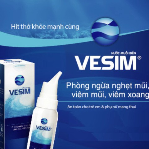 XỊT MŨI NƯỚC MUỐI BIỂN VESIM – HỖ TRỢ LÀM SẠCH MŨI, THÔNG MŨI, NGĂN NGỪA VIÊM ĐƯỜNG HÔ HẤP (CHAI 50ML)