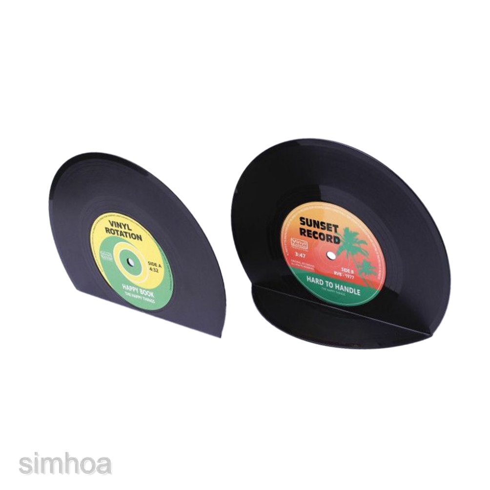 Cặp giá chặn sách ABS thiết kế hình đĩa ghi âm vintage độc đáo