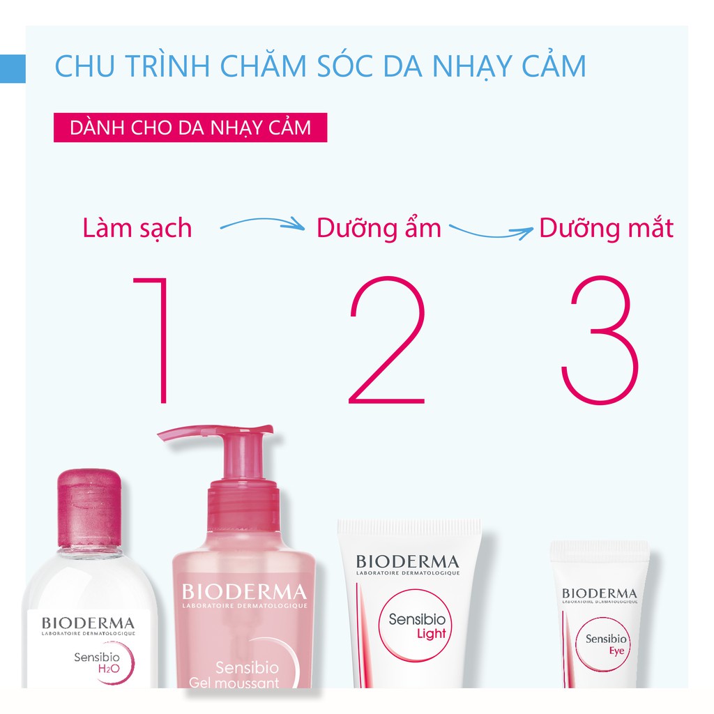 Bộ nước tẩy trang và làm sạch micellar cho da nhạy cảm Bioderma Sensibo H2O 500ml và gel rửa mặt tạo bọt 45ml