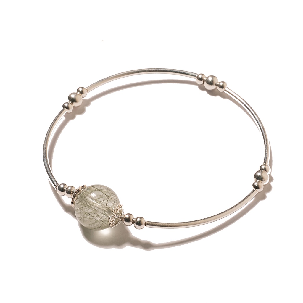 Vòng Tay Nữ đơn giản, đẹp TUDO charm bạc mix 1 hạt Aquamarine, T.A Dâu Tây Hồng