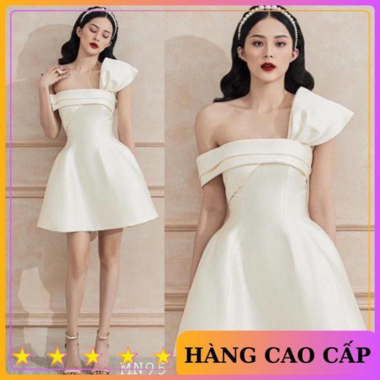 Đầm dự tiệc đầm sang trọng đầm dáng xoè Taffta nơ ngực chéo vai đi chơi dạo phố công sở - MN95 * ྇ ྇