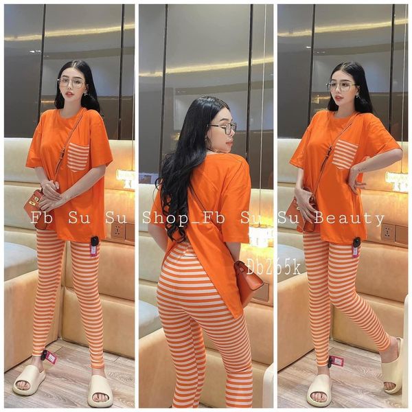 Đồ bộ nữ, set đồ bộ quần legging đai cao thun gân borip và áo thun cotton ngắn tay xẻ tà sau lưng form rộng có túi