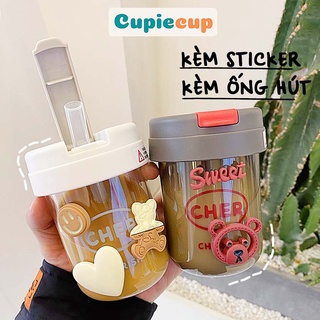 Bình Nước Kèm Ống Hút, Sticker 3D Dễ Thương Phong Cách Hàn Quốc Cho Bé. Người Lớn COCN001
