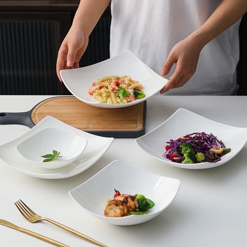 Combo 2 Đĩa mỳ Ý, đĩa sứ trắng trơn sáng tạo